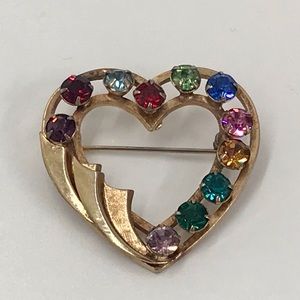Vintage Catamore 12k GF Heart Pin Brooch with Rhinestones
